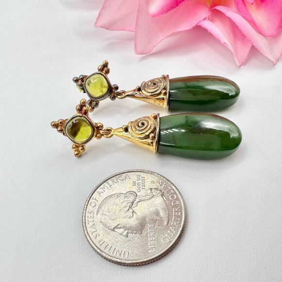 Sajen Jade Vermeil Gold Over 925 Sterling Silver Etruscan Style Drop Earrings - Picture 8 of 14